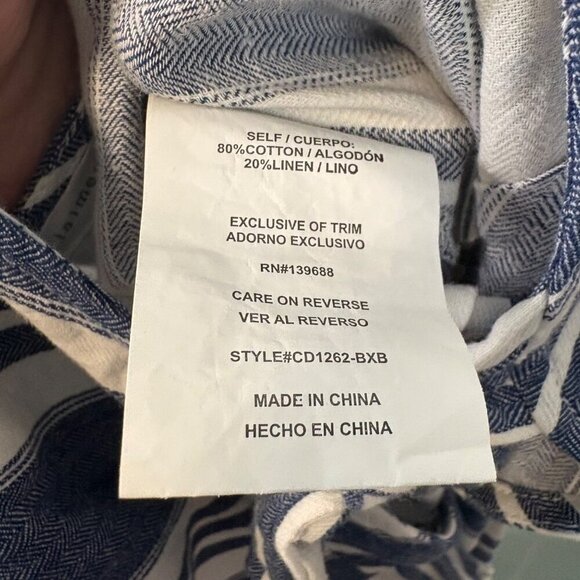 Coco + Jaimeson Linen Blend Tie Striped Blue Open Leg Jumpsuit Size Medium - Picture 11 of 13